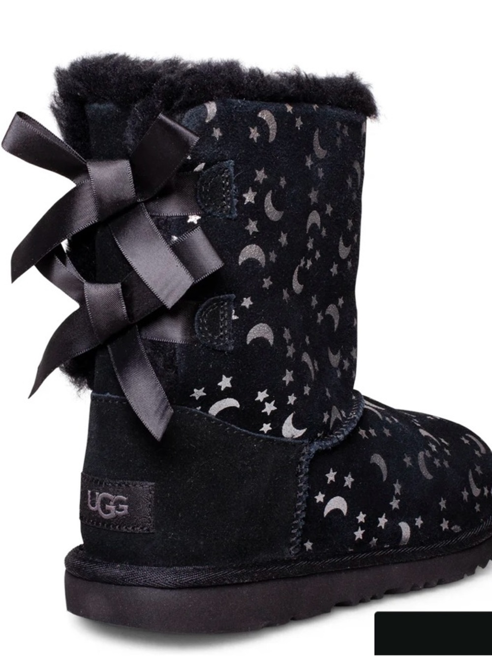 UGGs Australia Kids Black Bailey Bow, Moon & Stars Boots, Sz 10